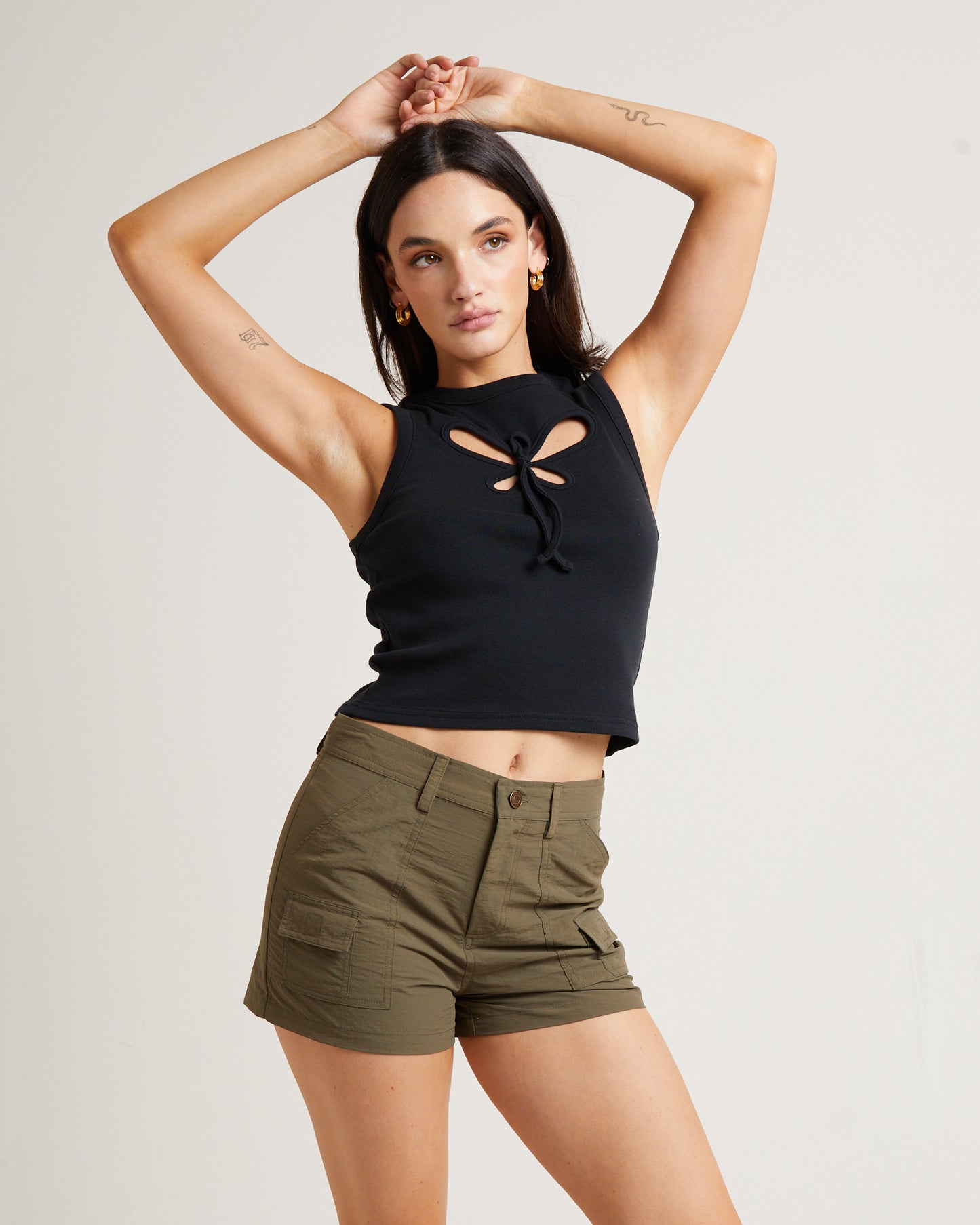 Blossom Cut Out Tank Top in Pitch Black