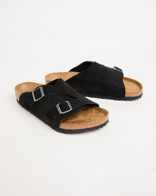 Zurich Regular Suede Leather Sandals in Black BLACK