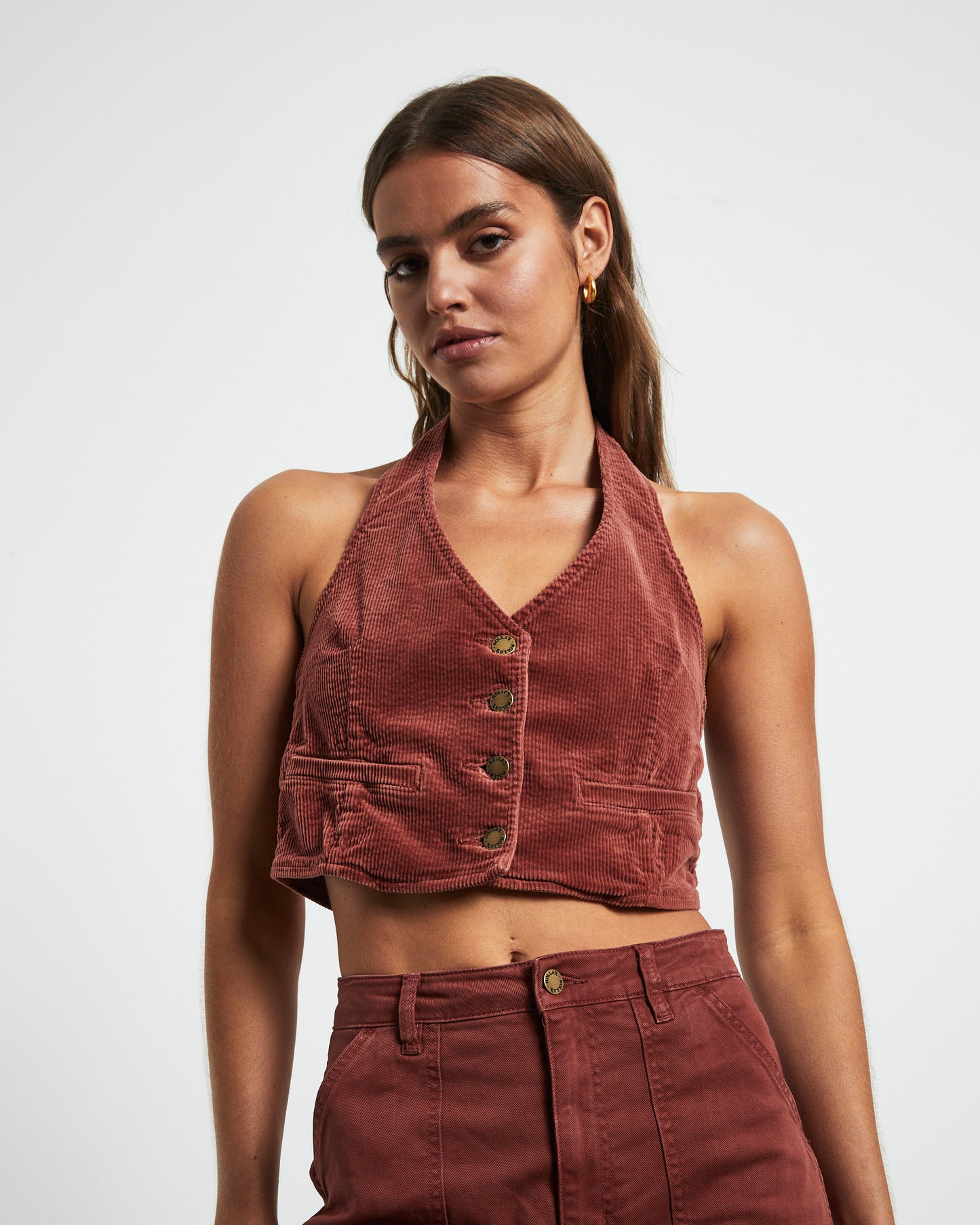 Halter Vest Top in Brick Cord