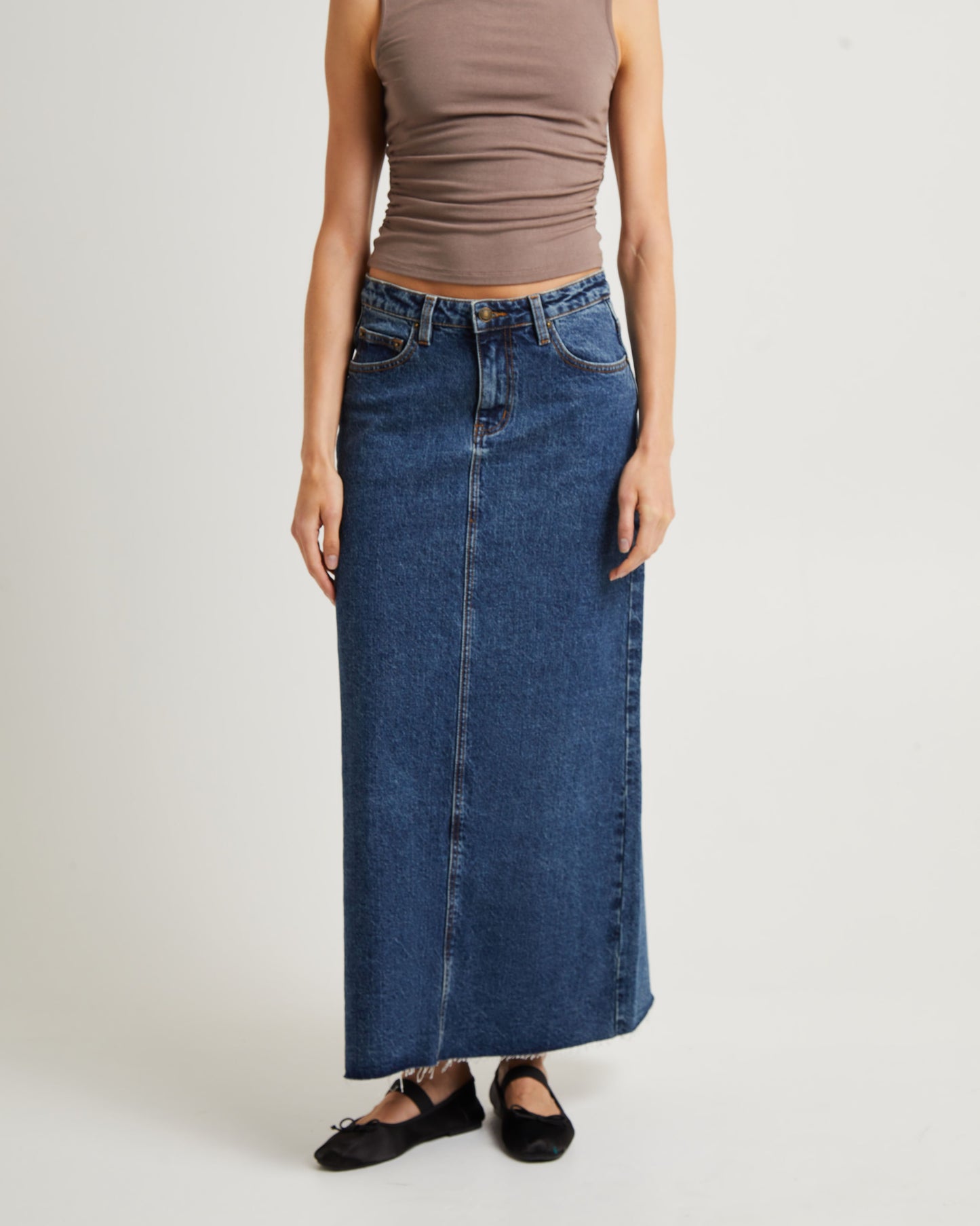 Naya Maxi Denim Skirt Grunge Blue