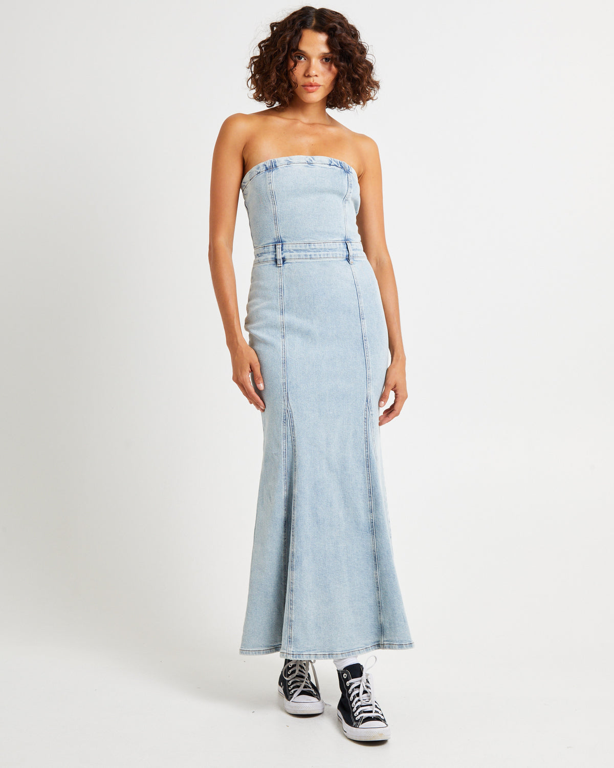 Rendezvous Fishtail Maxi Denim Dress TINTED BLUE