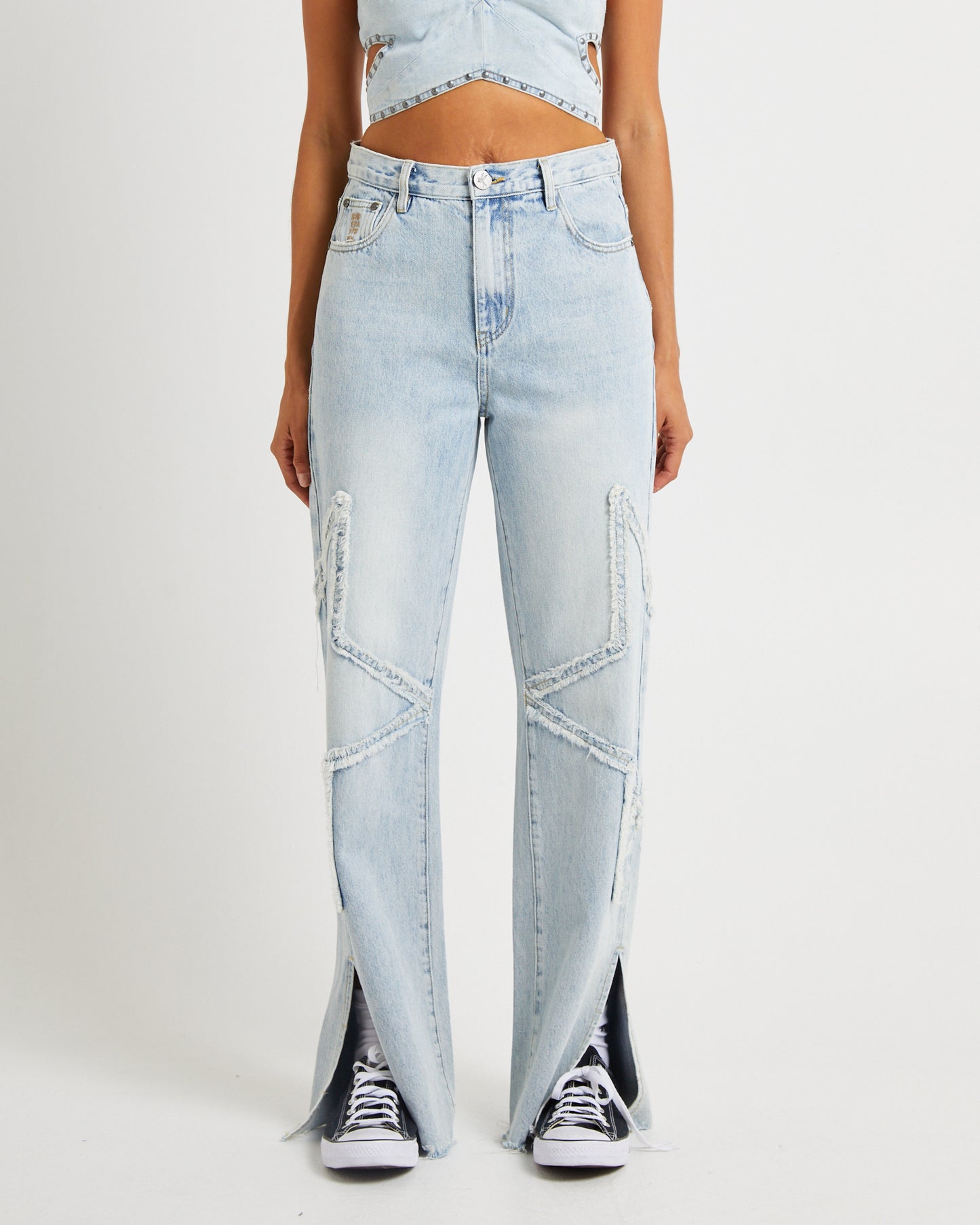 Diamonde Star Straight Leg Mid Waist Denim Billie Jeans