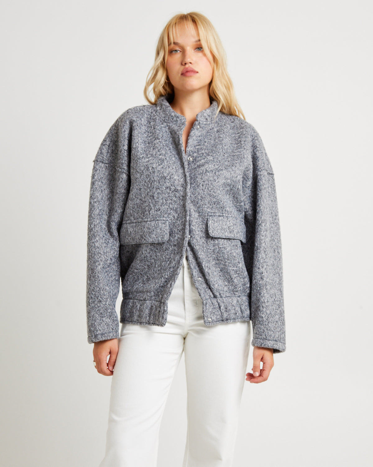 Boucle Bomber Jacket DARK GREY MARLE