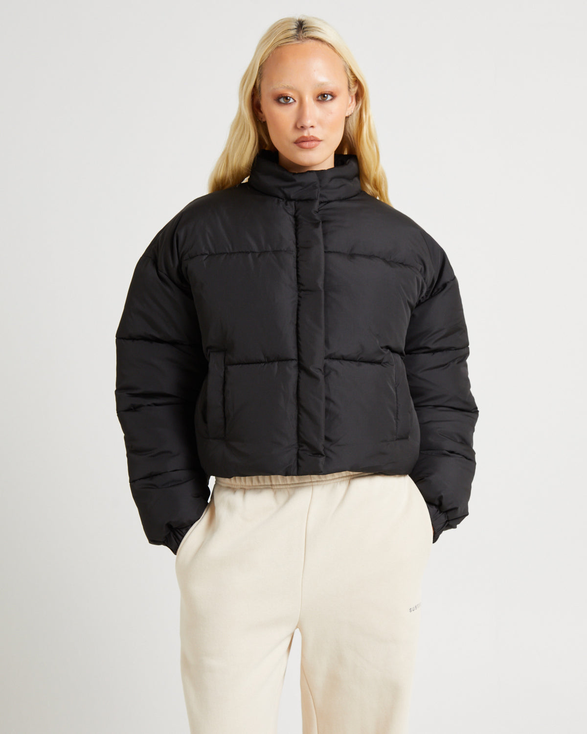 Casey Cropped Puffer Jacket BLACK