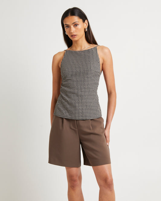 Kaia Backless Tunic Top in Black CHECK