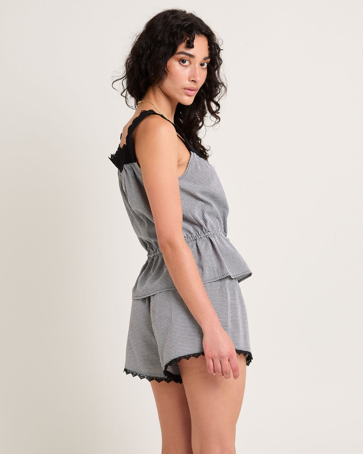 Aster Lace Insert Cotton Cami Top CHECK