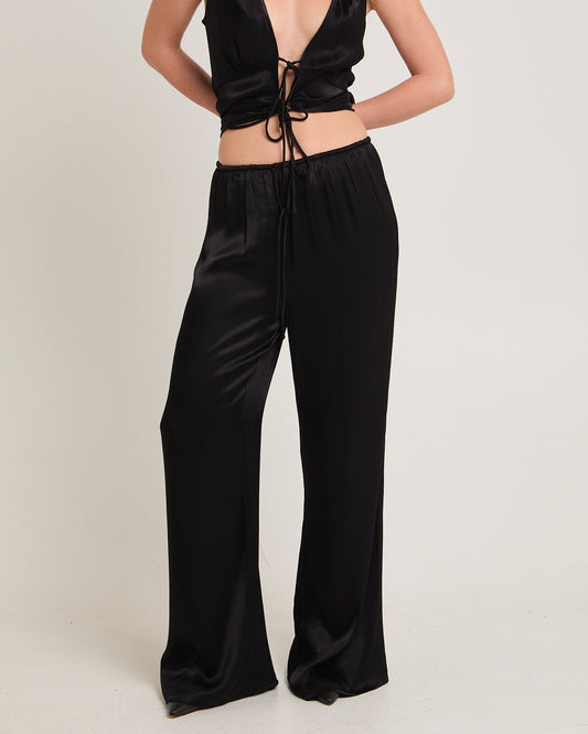 Meredith Satin Mid Rise Pants BLACK