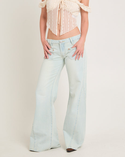 Johnnies Low Waist Wide Leg Flared Denim Jeans Le Surf LE SURF
