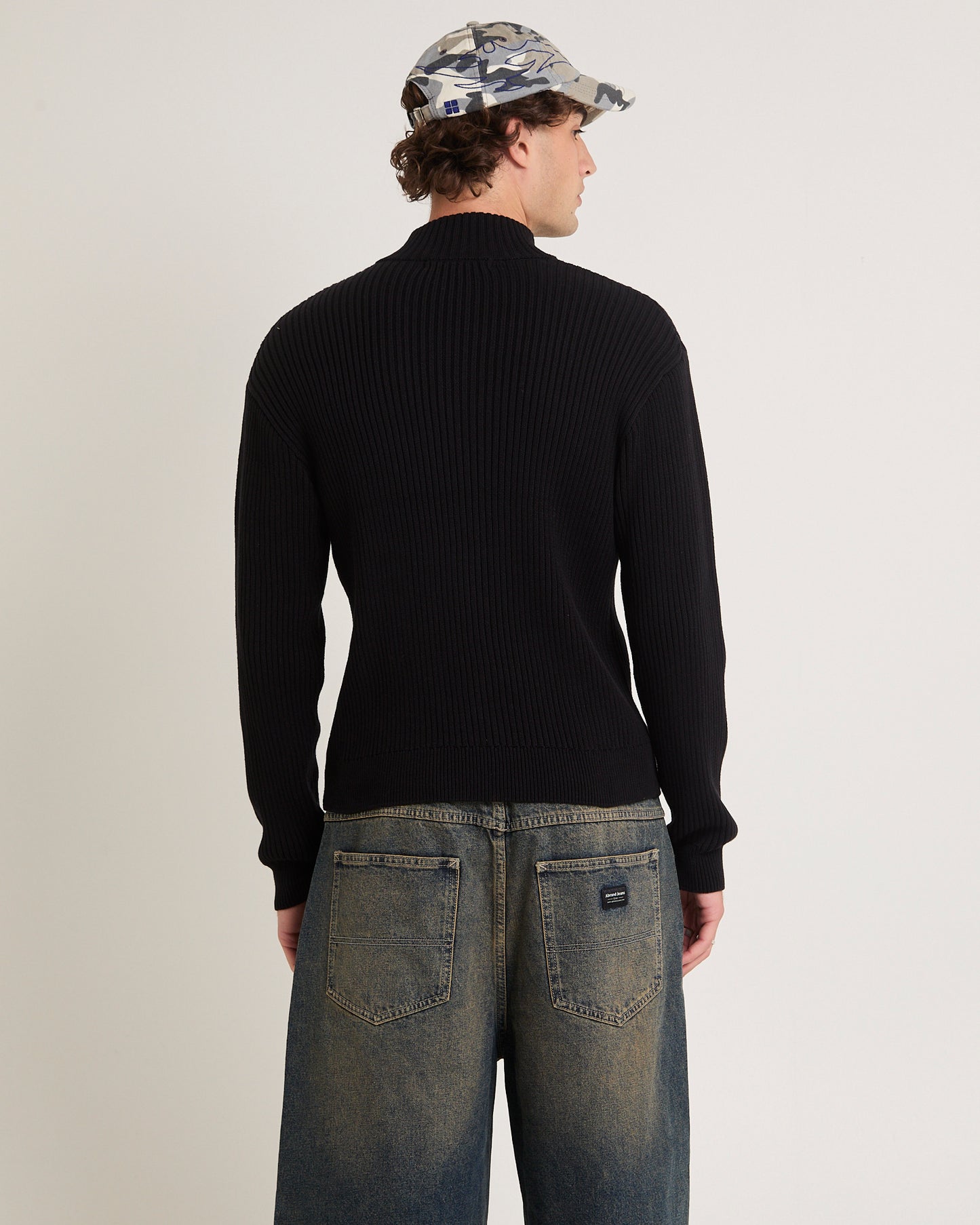 Funnel Neck Zip Through Knit Jumper