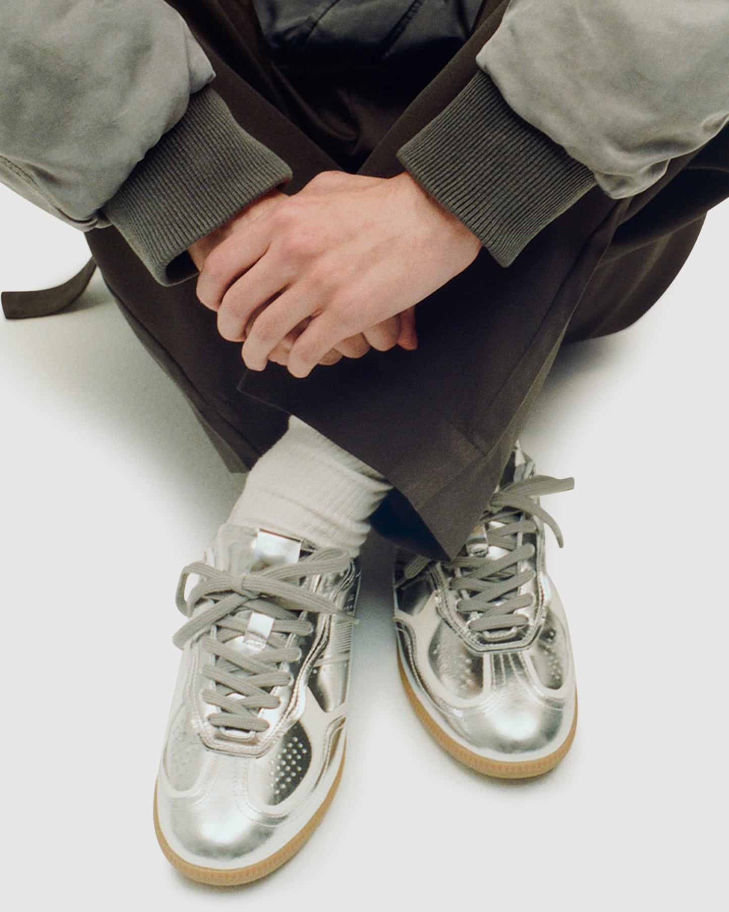 Tb.490 Rife Shimmer Silver Cream Leather Sneakers