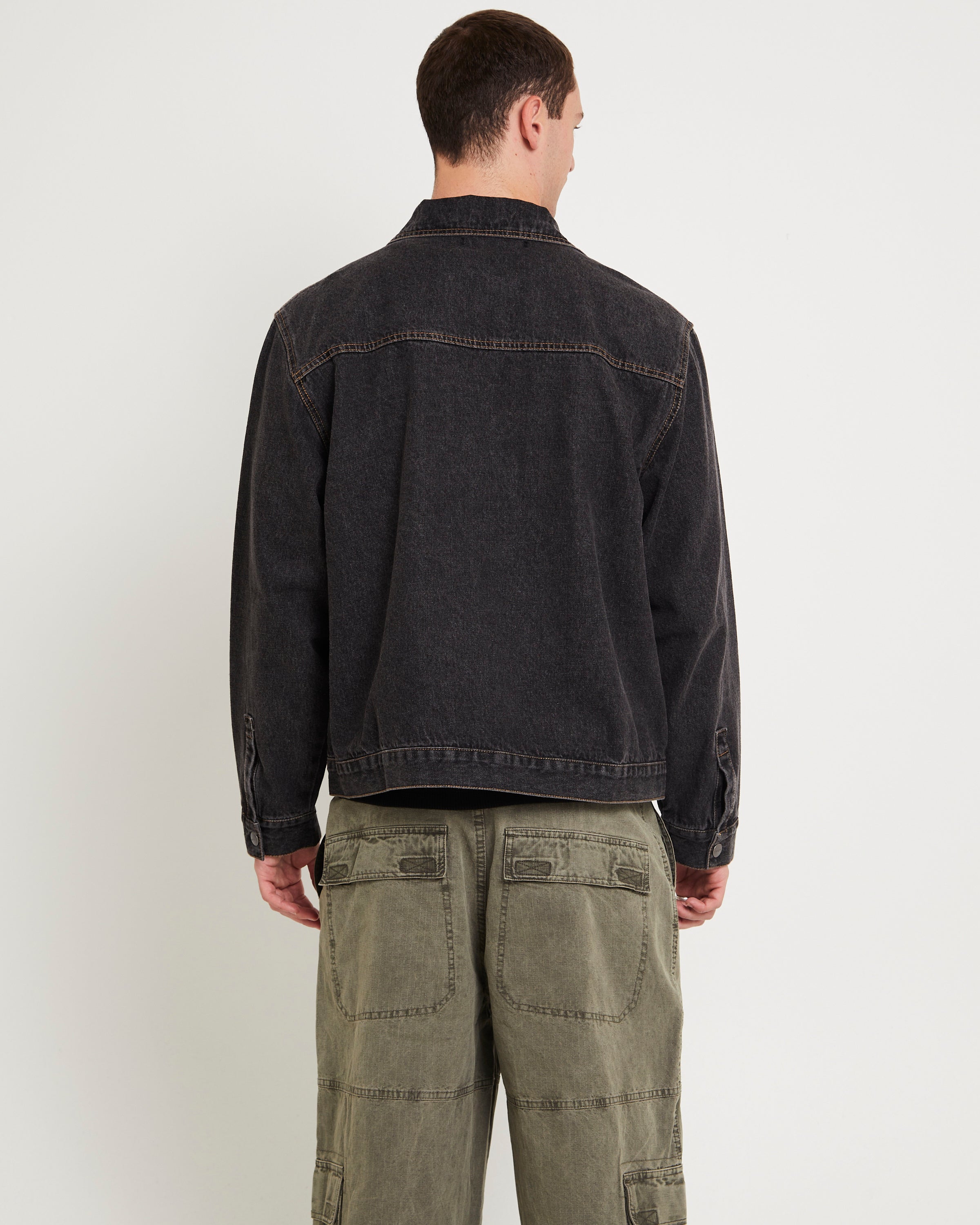 00s Harrington jacket ベロア調 ブラック 短丈 古着 XL ZIP FIVE -White Line- ブルゾン アウター 「White Line」 90s ベロア