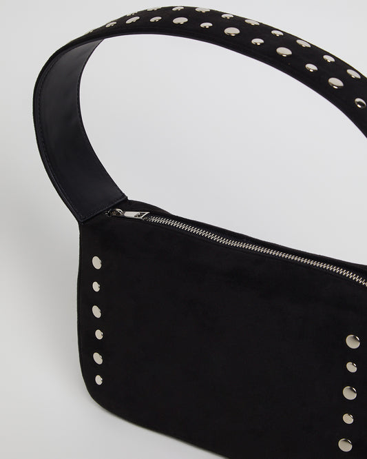 Studded Box Shoulder Bag BLACK MICROSUEDE