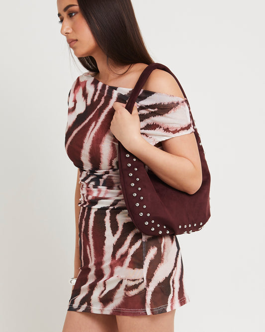 Studded Hobo Bag CHERRY VELVET