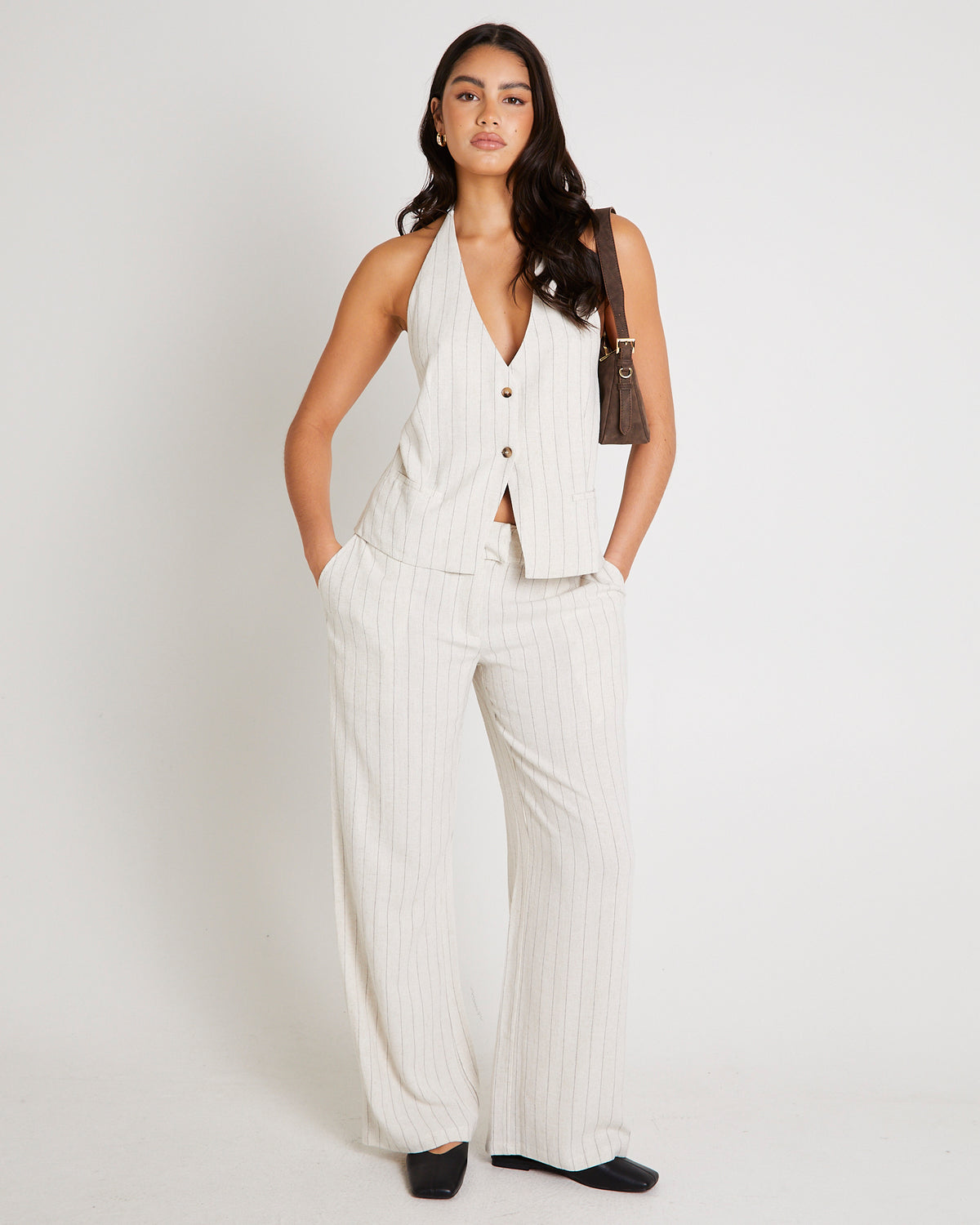 Peta Plunge Halter Top STRIPE