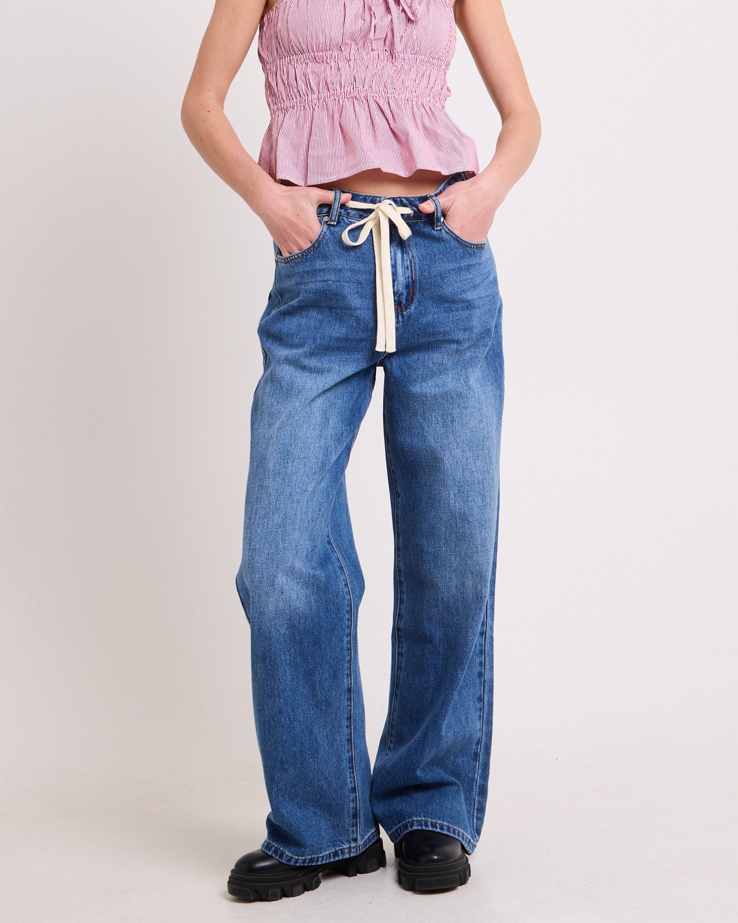 Cora Tie Wide Leg Denim Jeans
