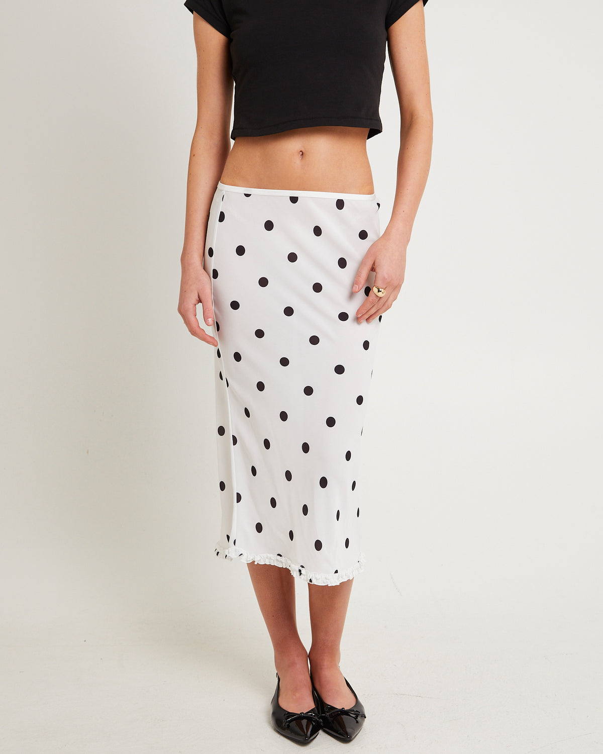 Bijou Polka Midi Skirt WHITE SPOT