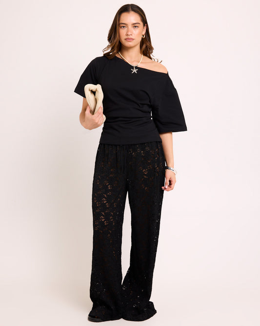Jasmine Lace Relaxed Pants BLACK