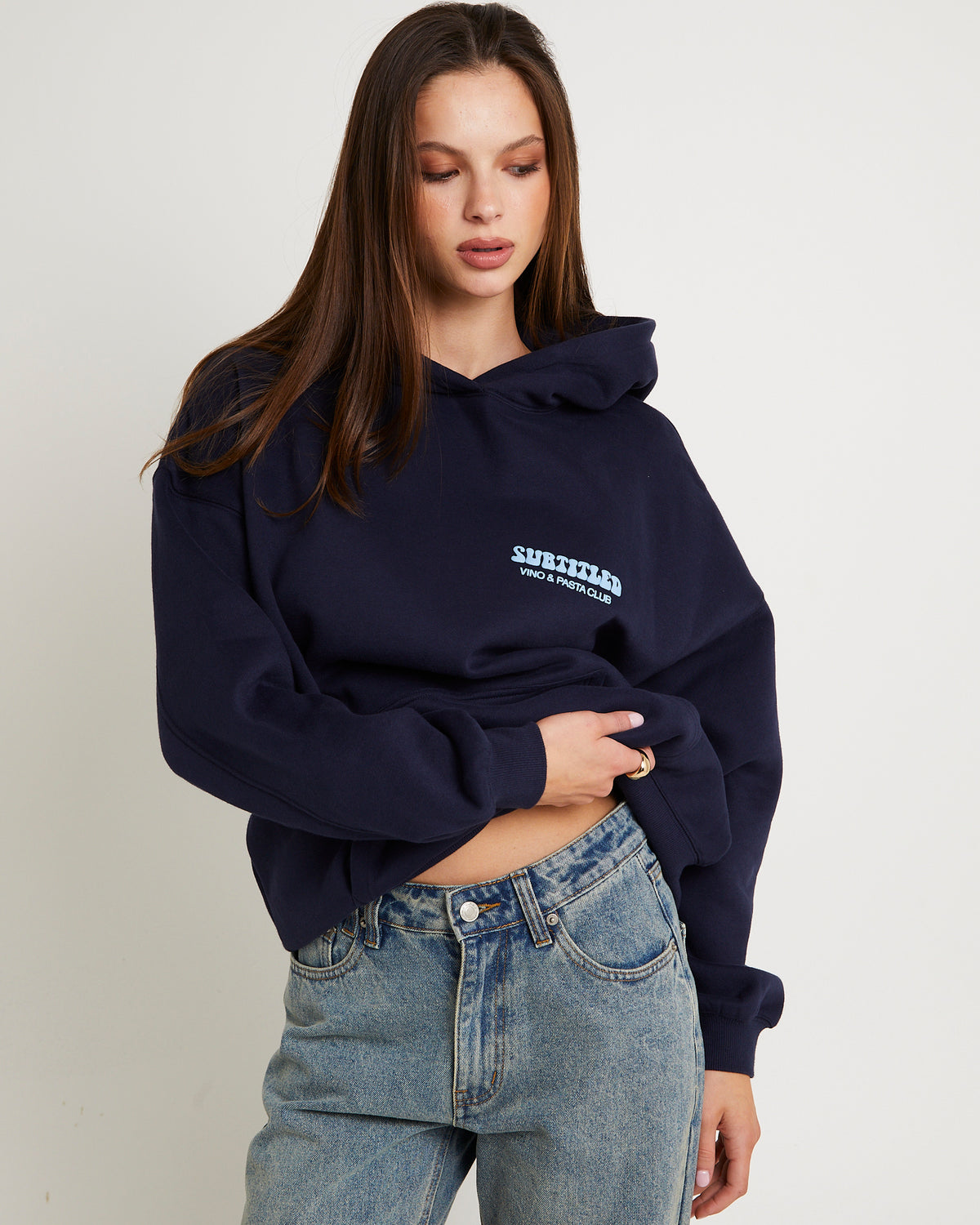 Vino & Pasta Oversized Hoodie NAVY BLUE