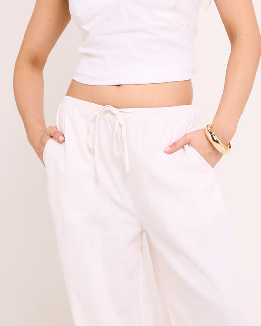 Hideaway Linen Wide Leg Pants WHITE