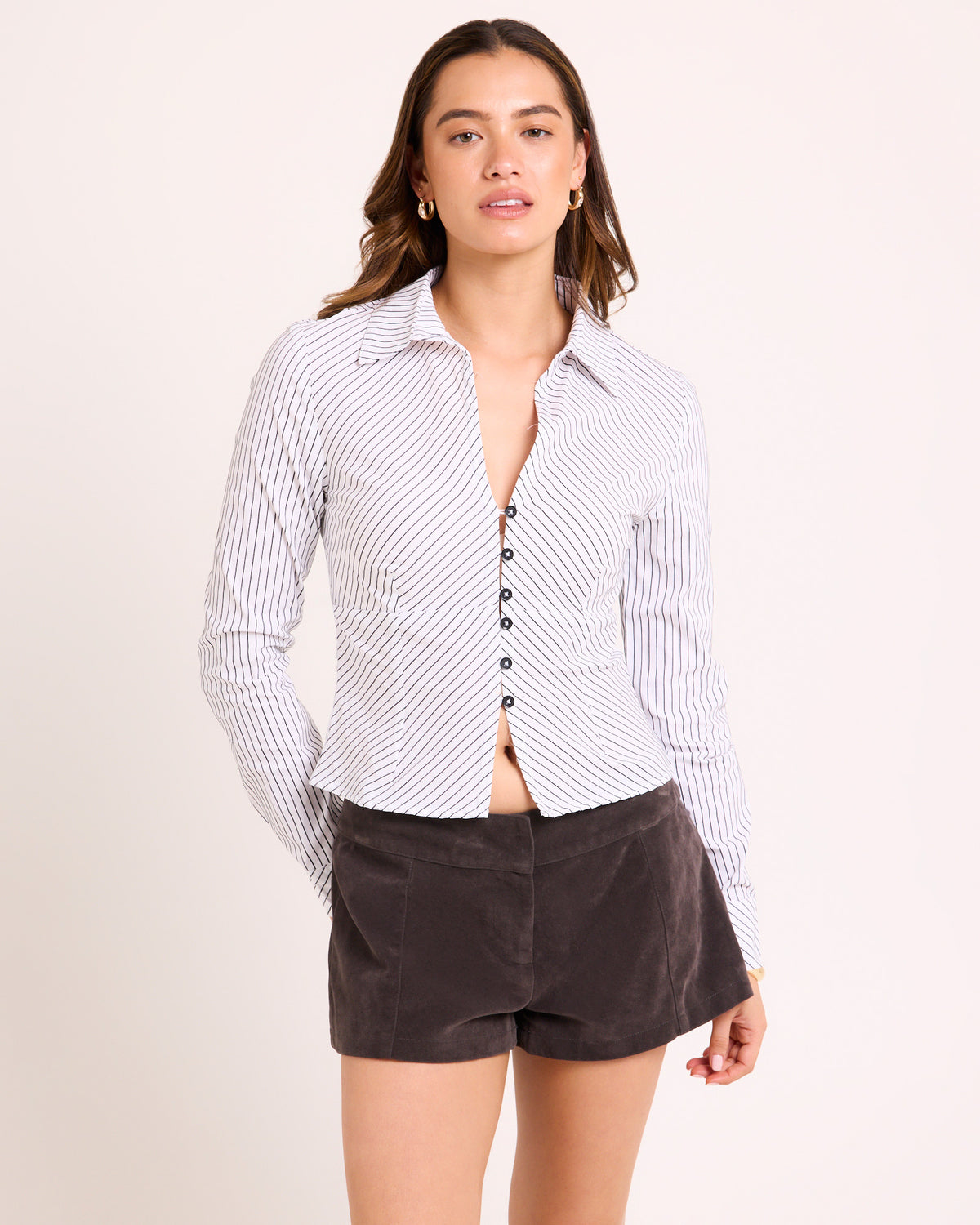 Ashlyn Striped Long Sleeve Shirt BLACK/WHITE STRIPE