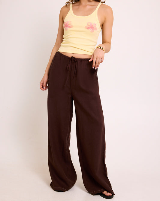 Hideaway Linen Wide Leg Pants CHOCOLATE
