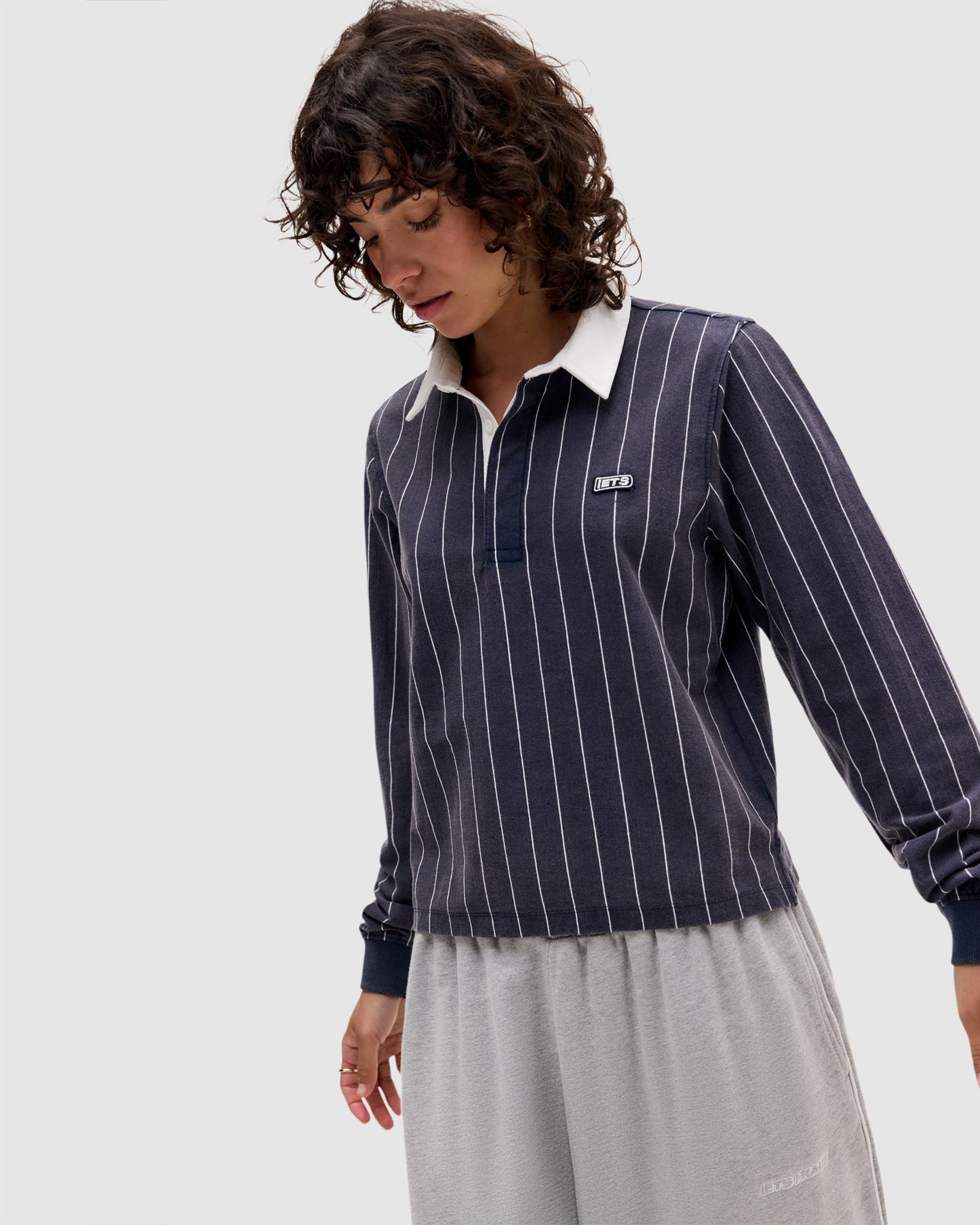 Pinstripe Boxy Rugby Long Sleeve Rugby Shirt