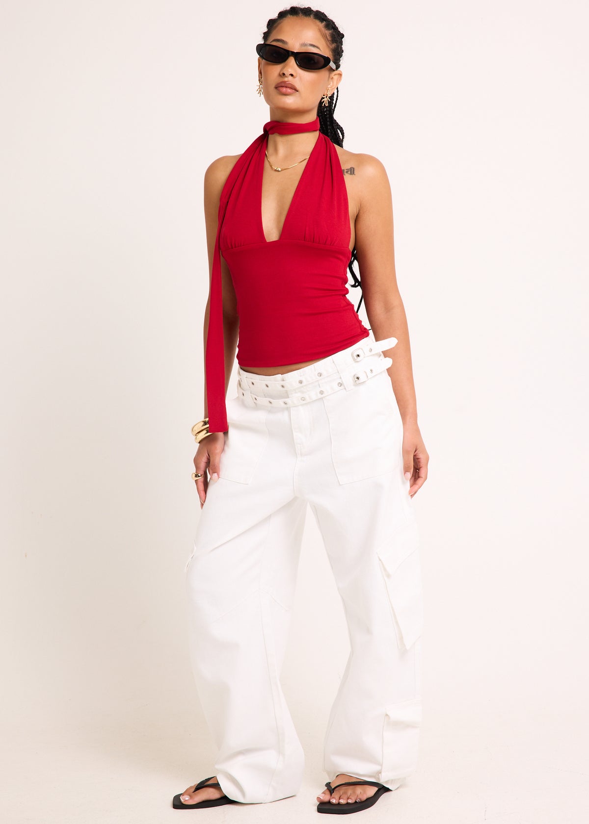 Eloise Halter Scarf Top RED
