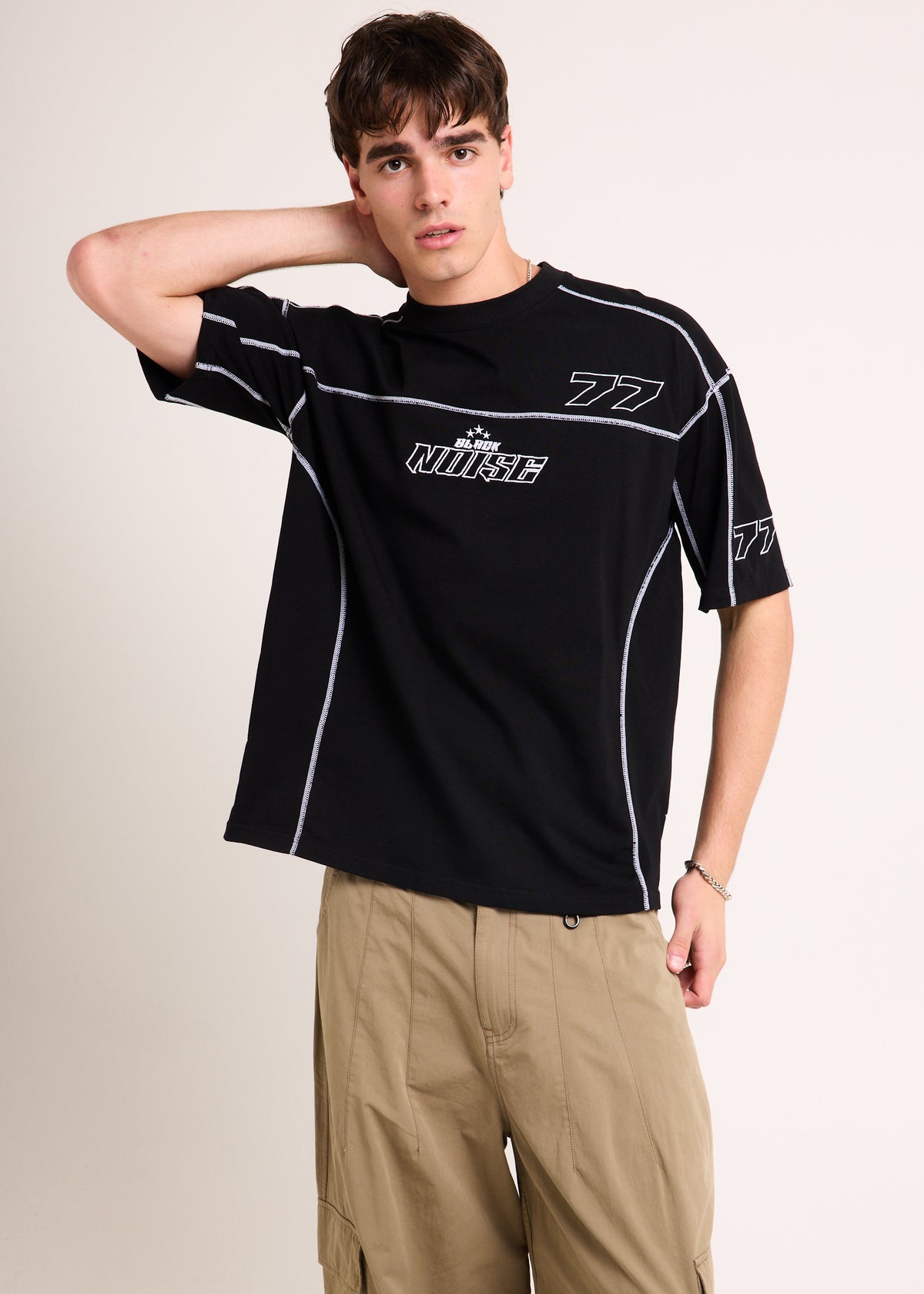 Noise Contrast Jersey T-Shirt BLACK