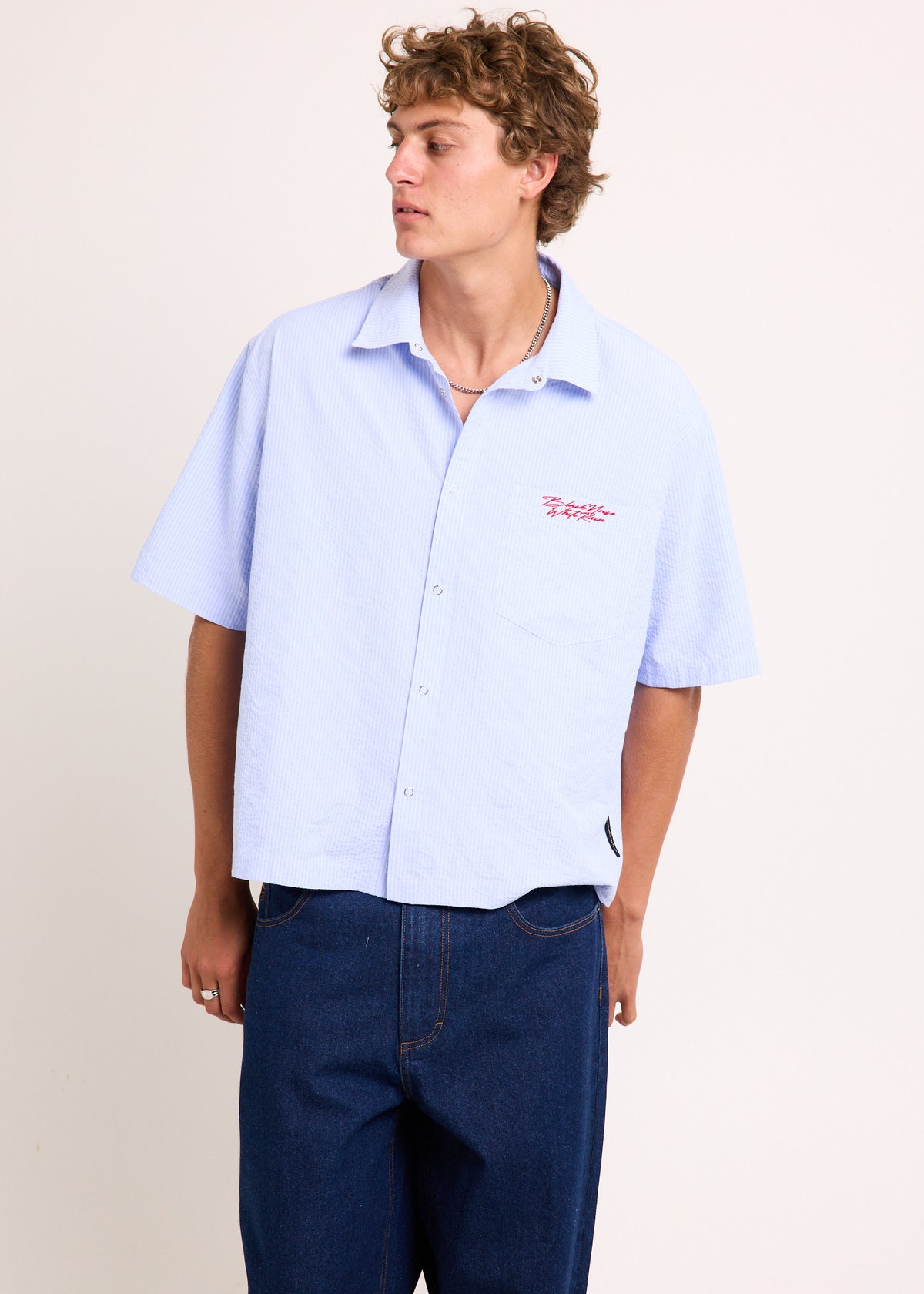 Crinkel Short Sleeve Shirt BLUE