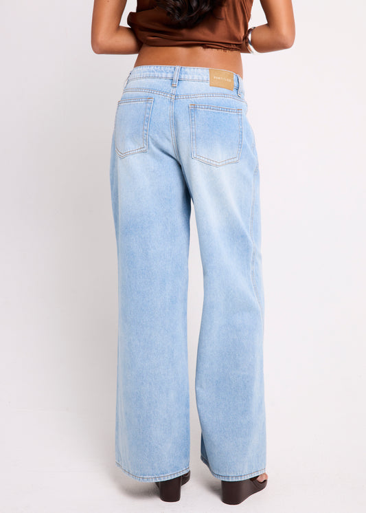 Fez Wide Leg Flare Denim Pants VINTAGE STONE WASH
