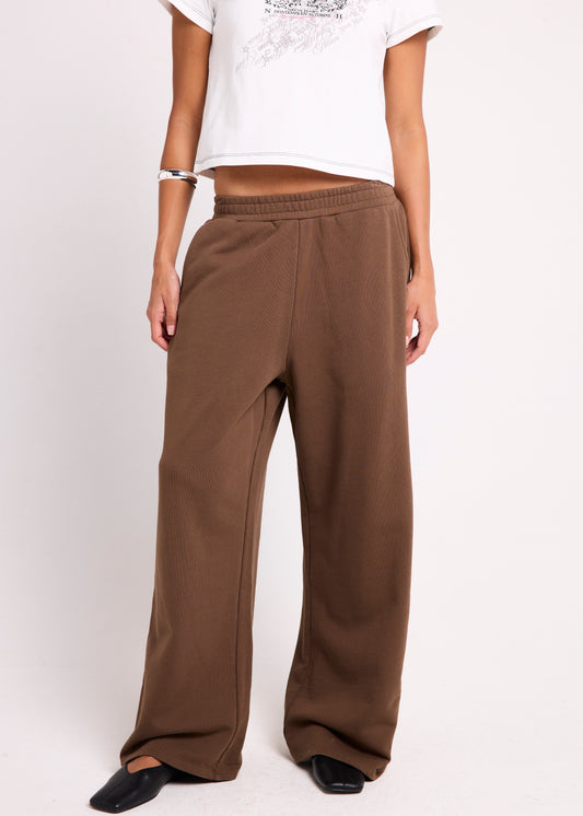 Cannes Wide Leg Fleece Pants BROWN