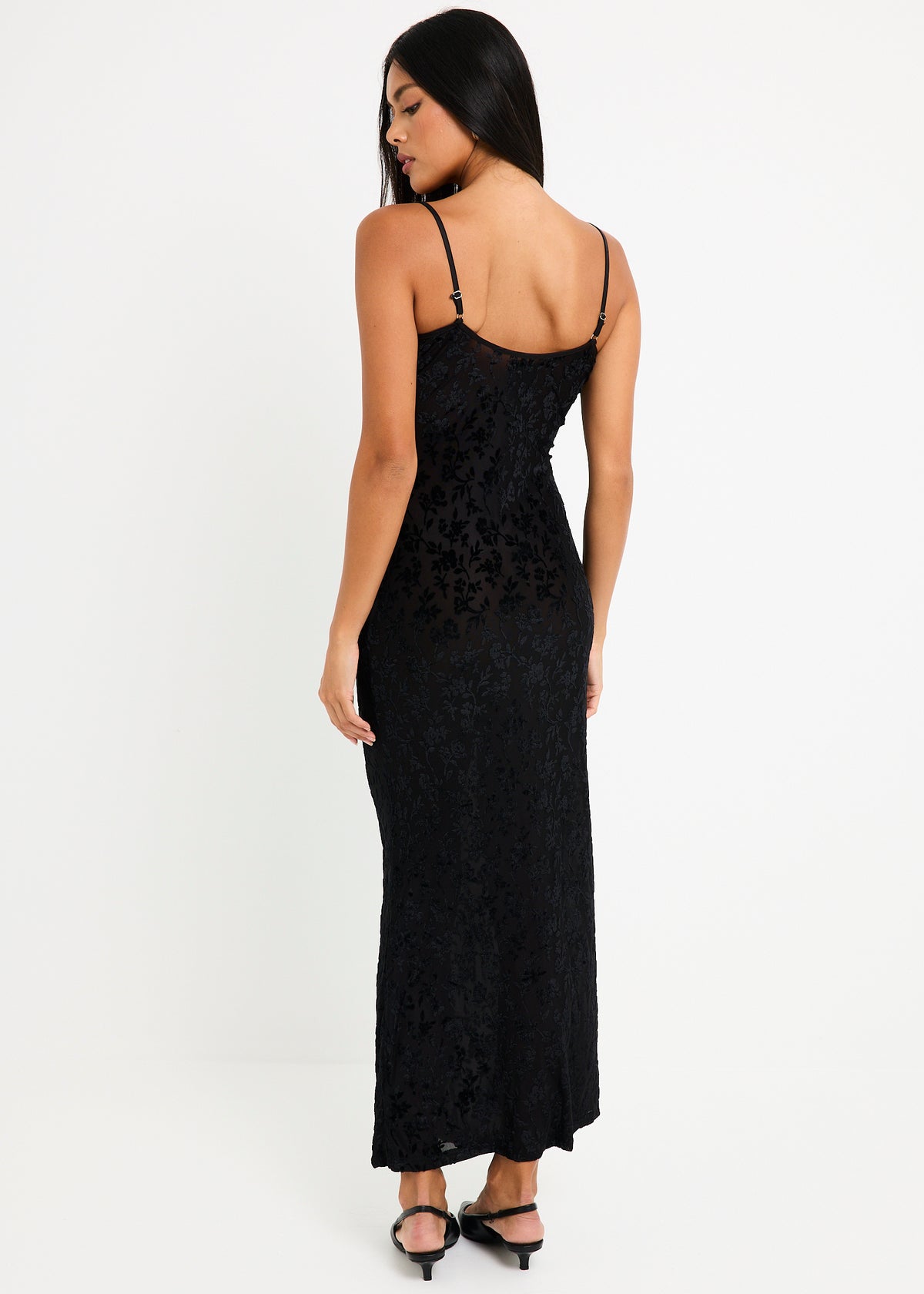 Devon Burn Out Slip Maxi Dress BLACK