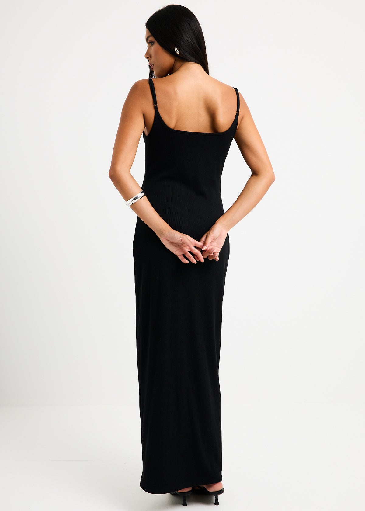 Straight Neck Maxi Dress BLACK