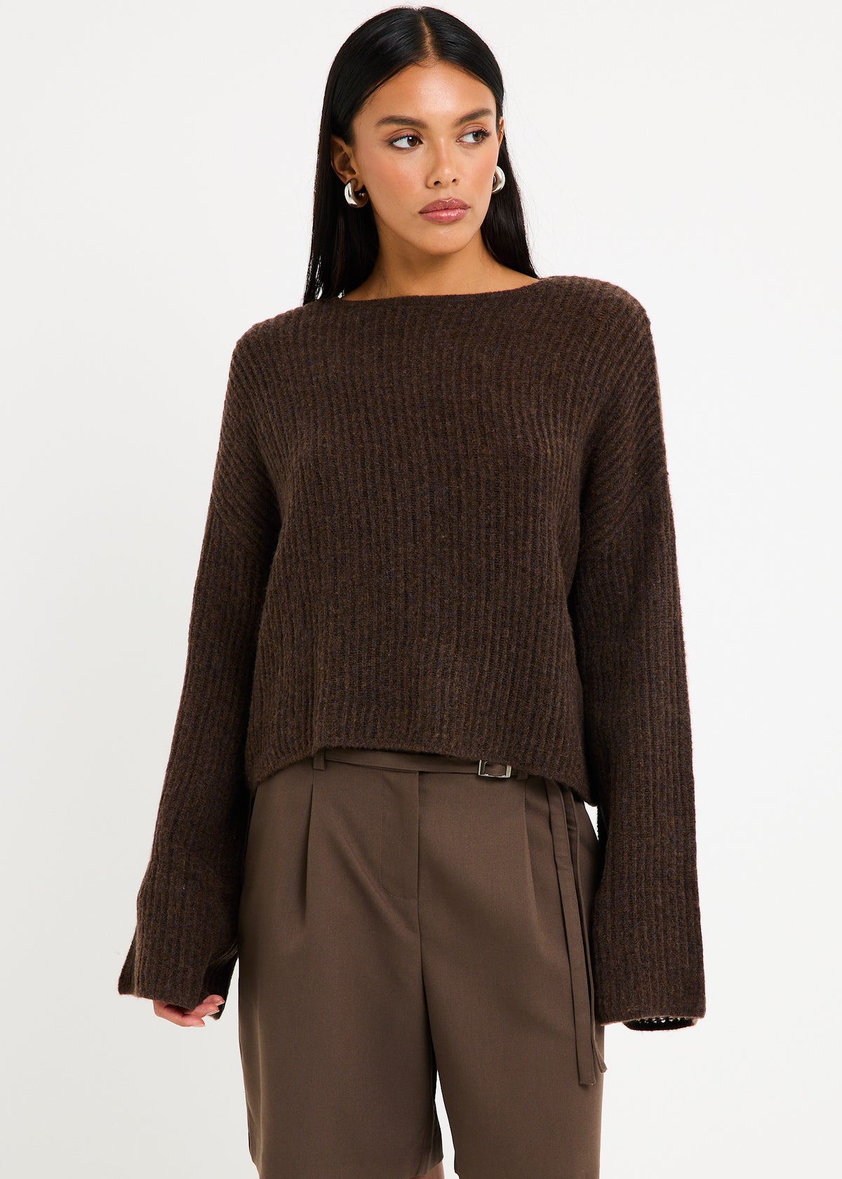 Monica Ladder Long Sleeve Knit Sweater CHOCOLATE
