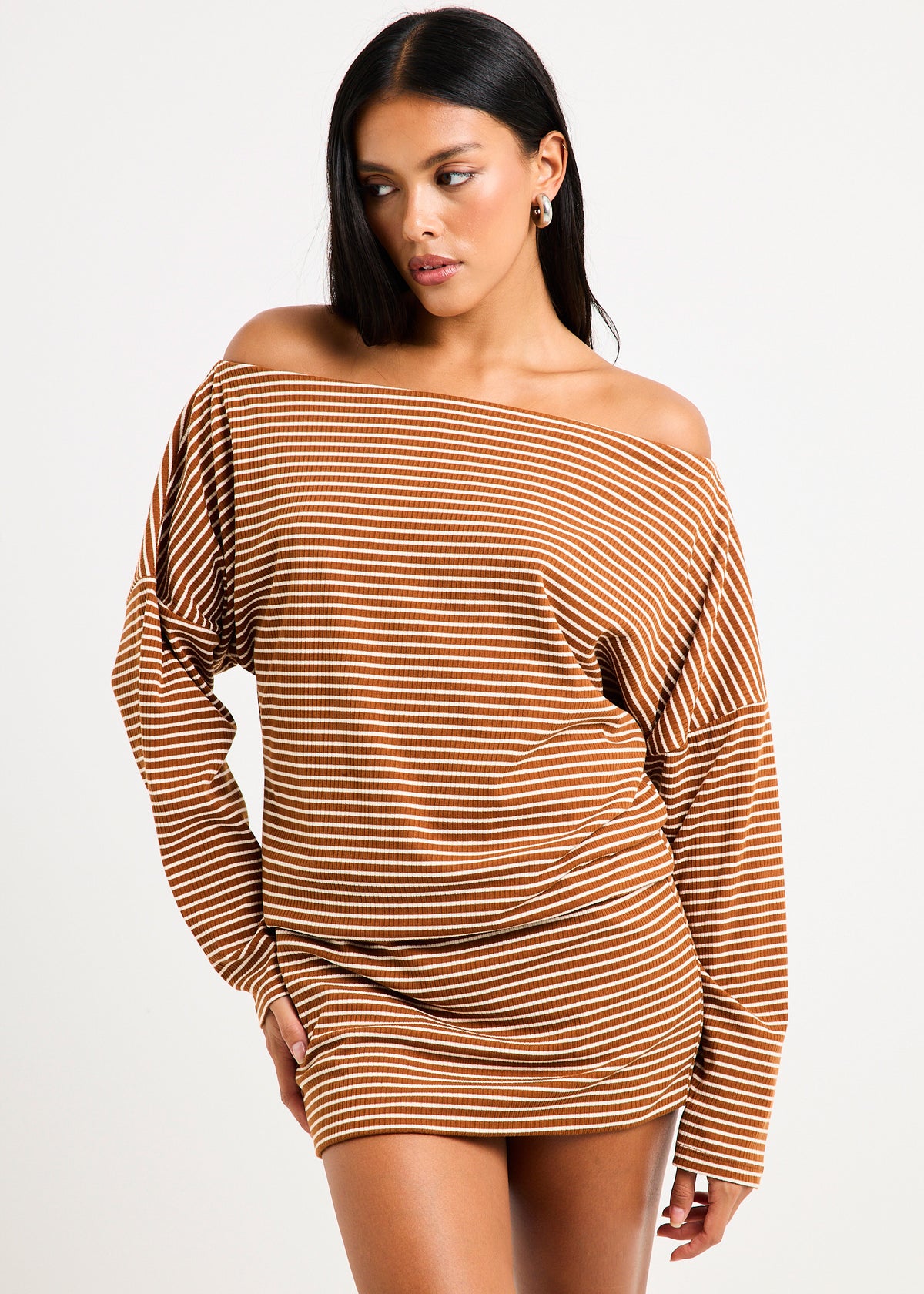 Dara Stripe Off Shoulder Mini Dress ASSORTED
