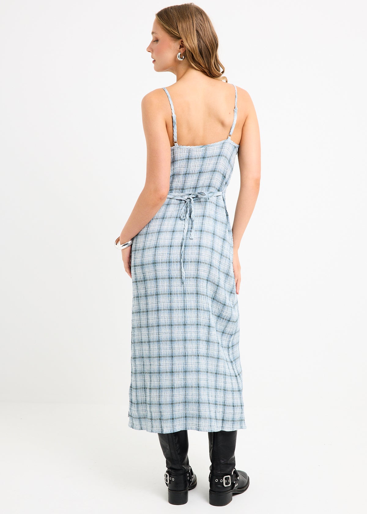 Rumi Seersucker Midi Dress OVERCAST CHECK