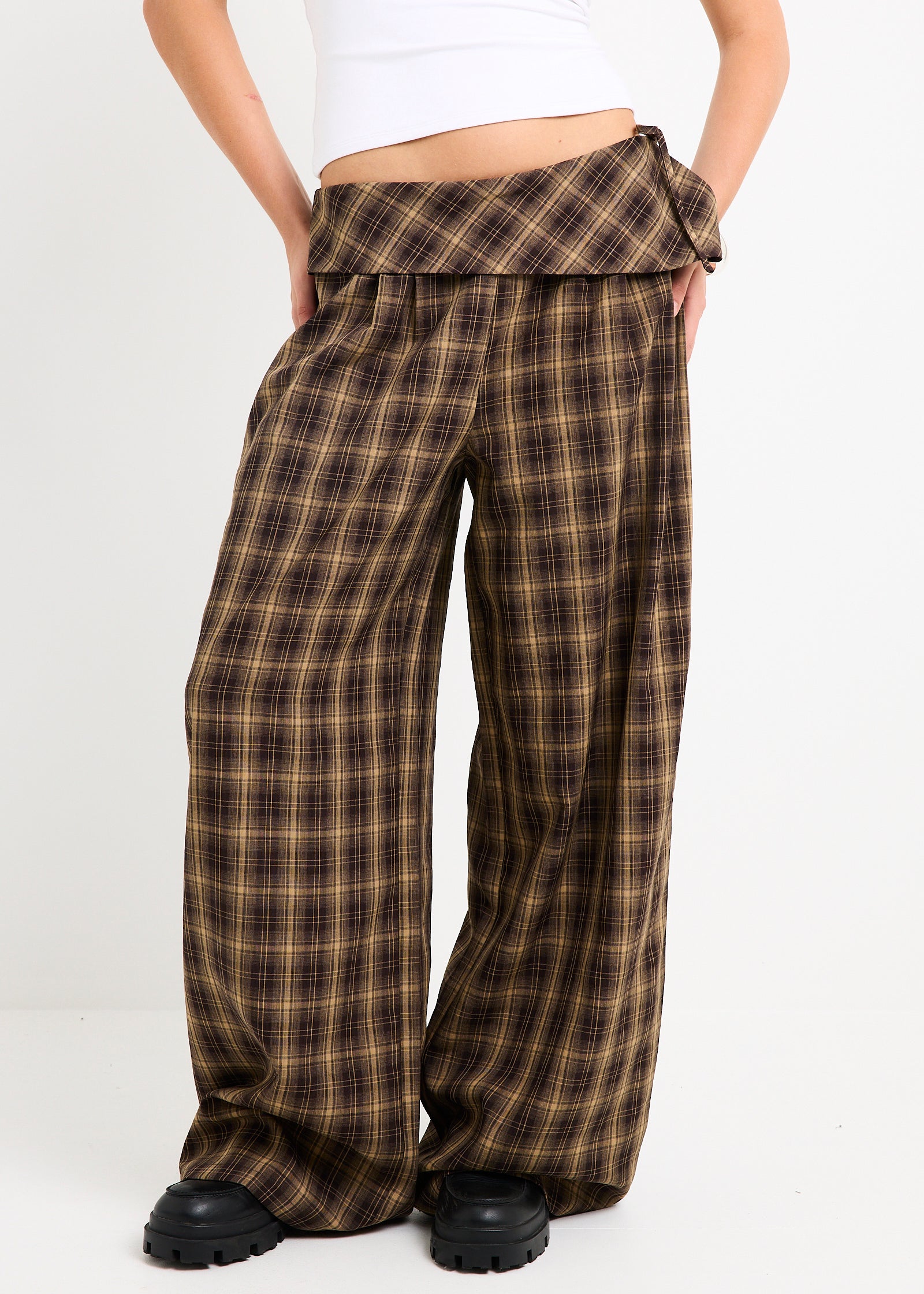 Martha Fold Over Check Pants – General Pants Co.