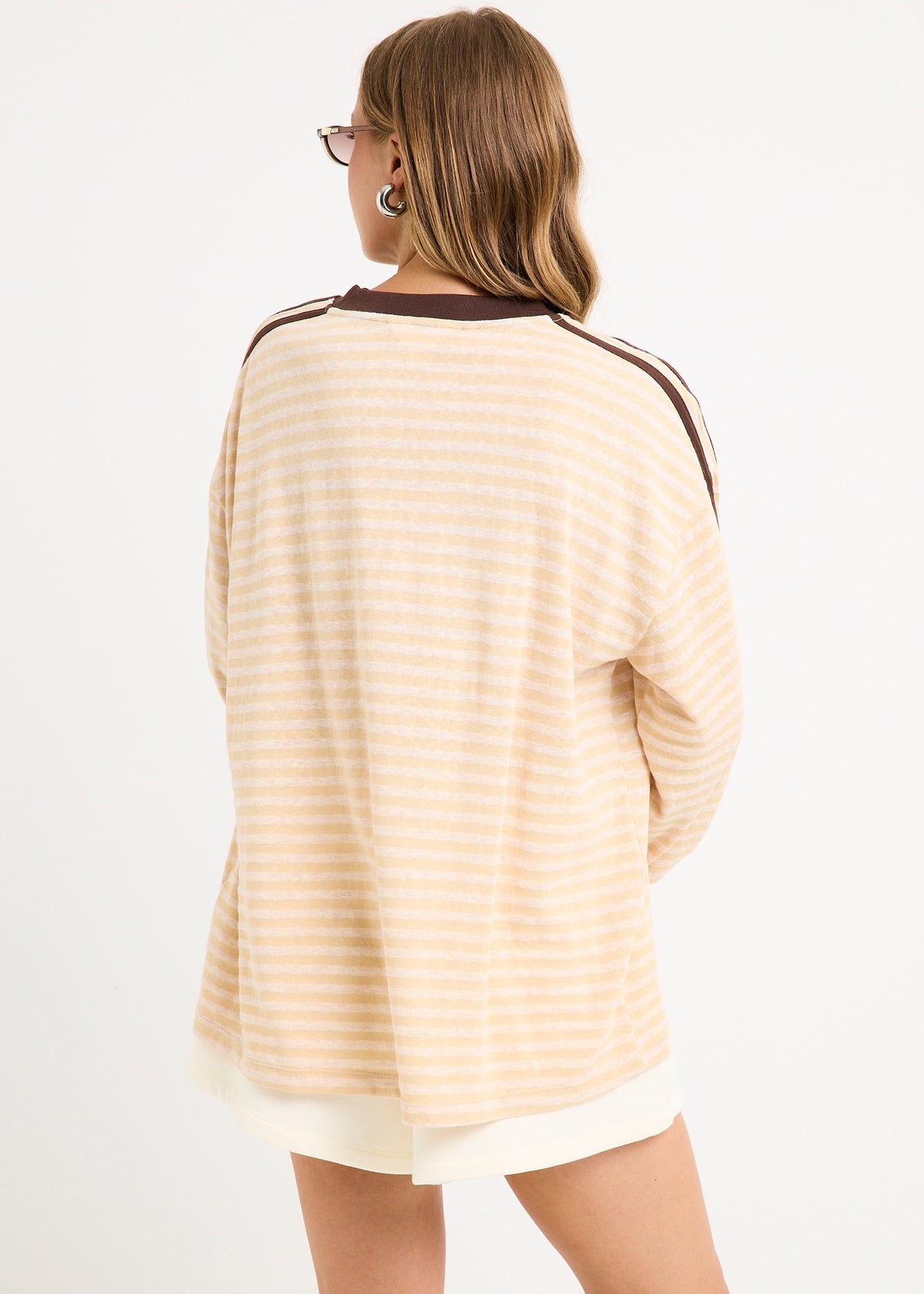 Arizona Contrast Stripe Long Sleeve Top ECRU