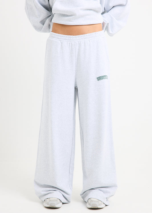 NYC Wide Leg Embroidered Pants LIGHT GREY MARLE