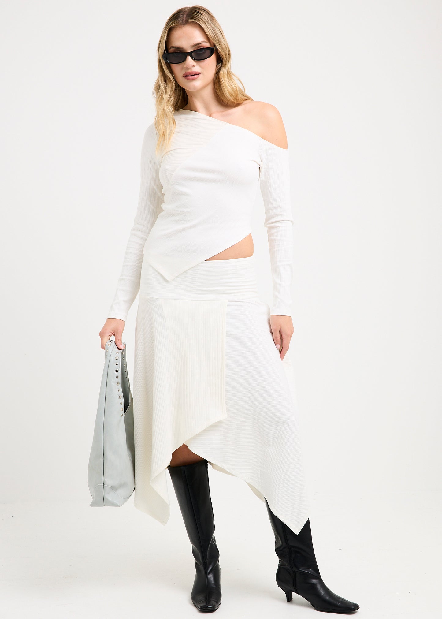 Ashley Ribbed Assymetrical Top