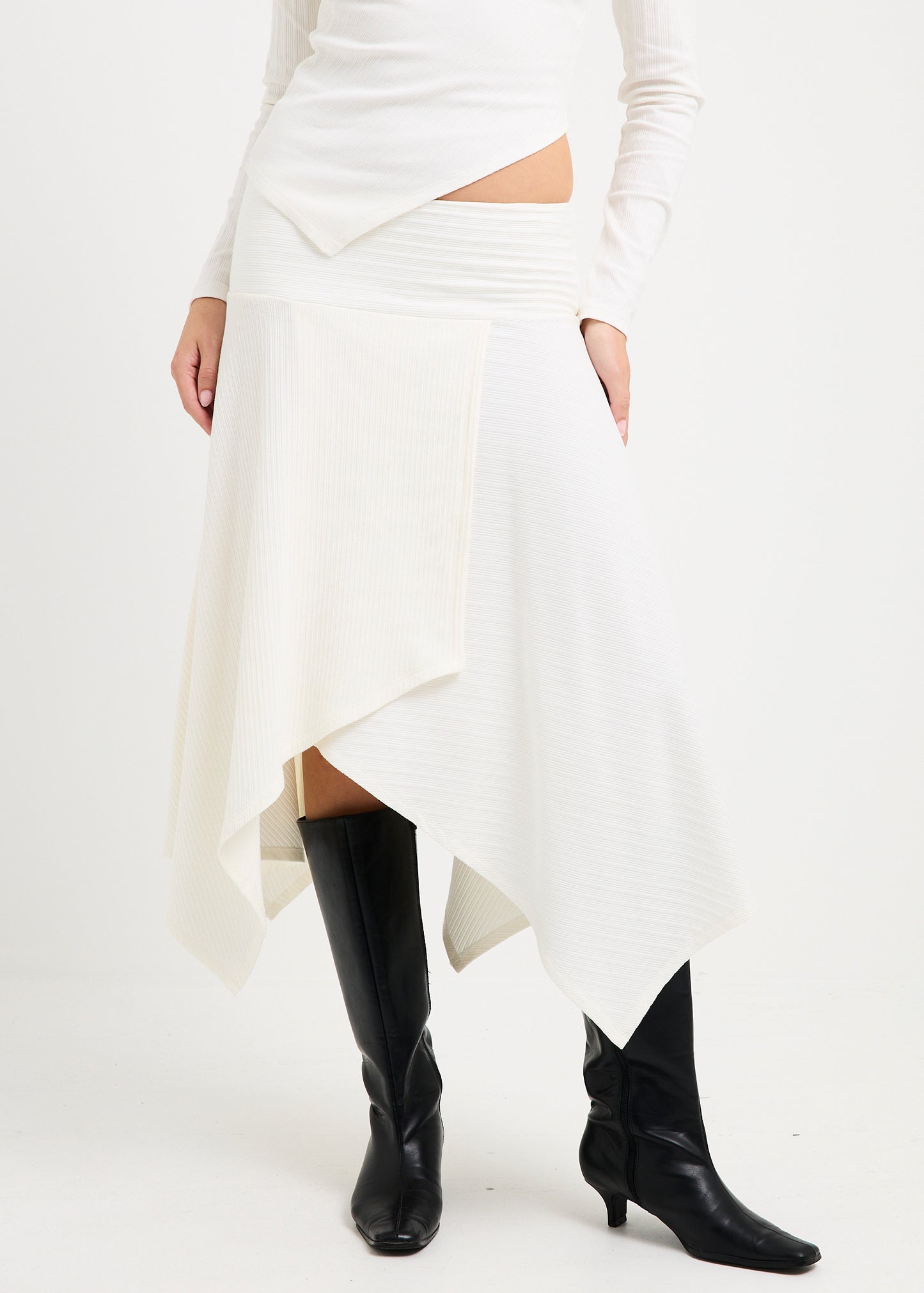 Ashley Ribbed Assymetrical Wrap Midi Skirt