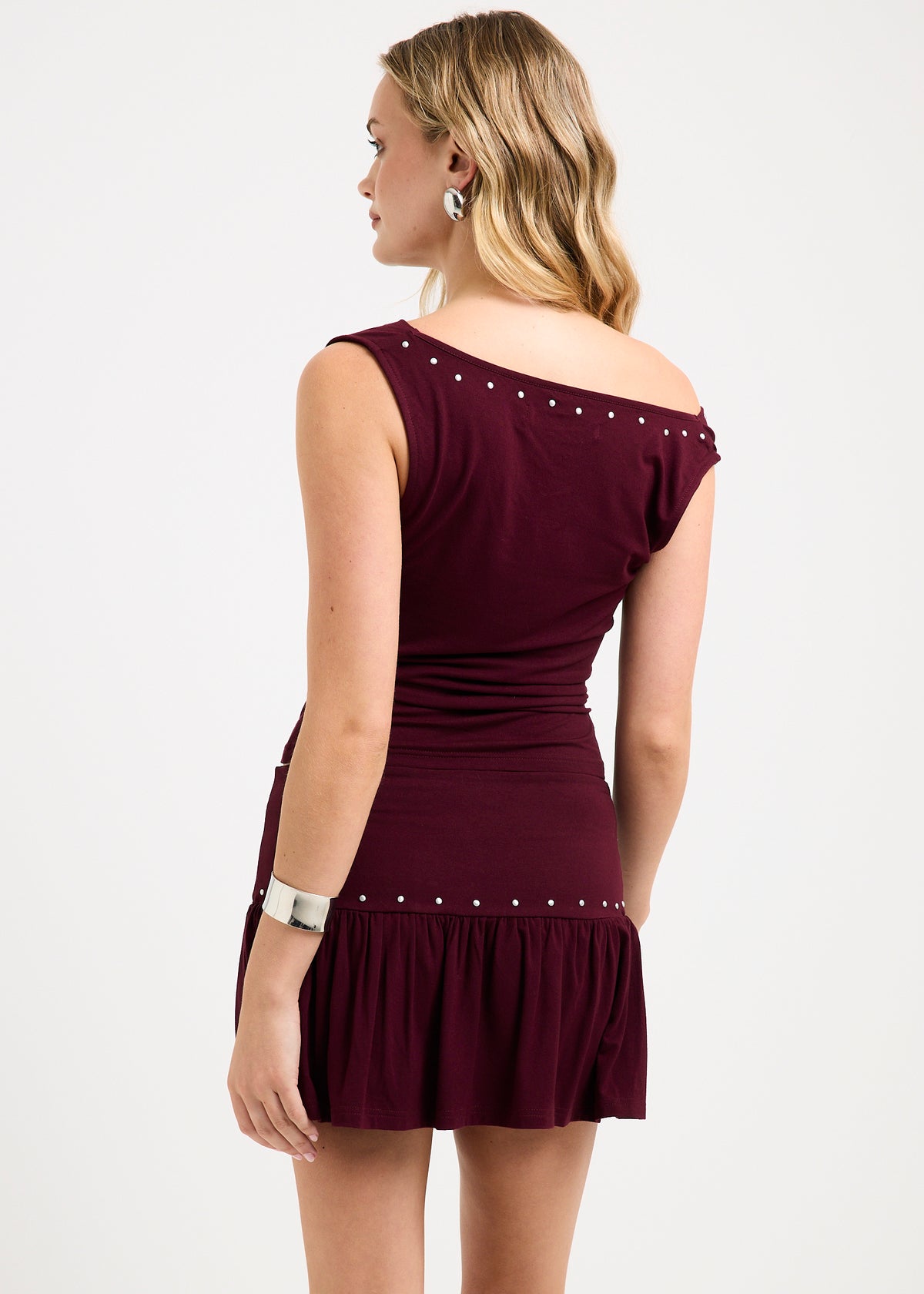 Lina Studded Cowl Neck Top BURGUNDY