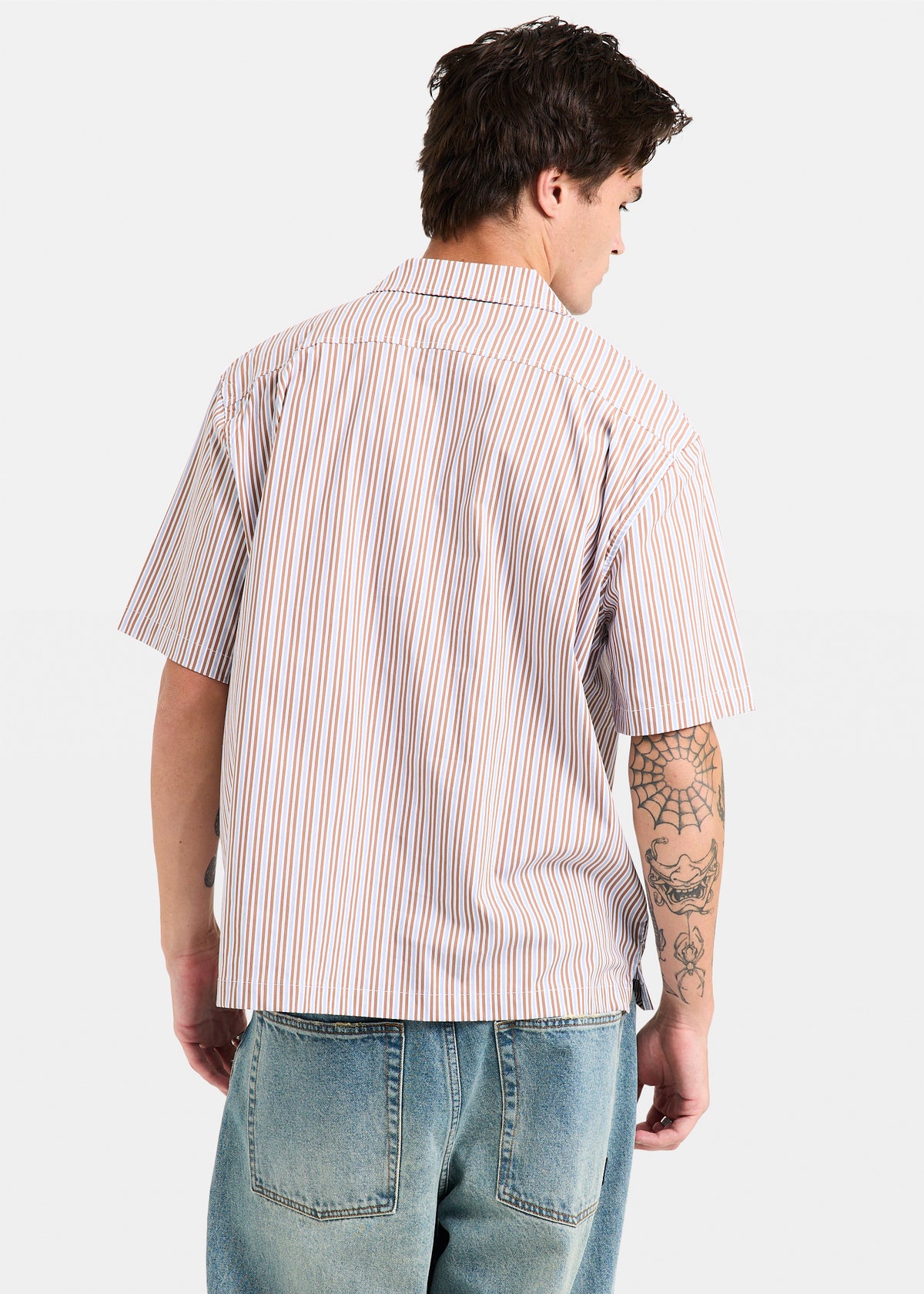 Box Striped Short Sleeve Shirt BROWN
