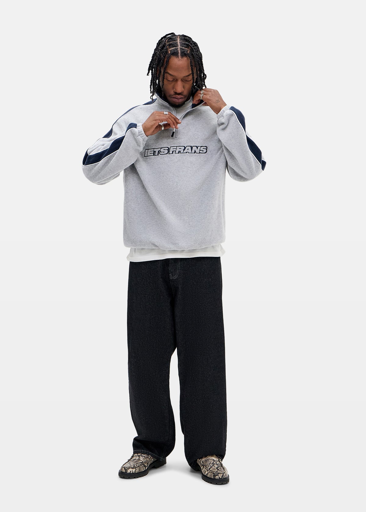 Panel Emboidered Fleece Jumper GREY