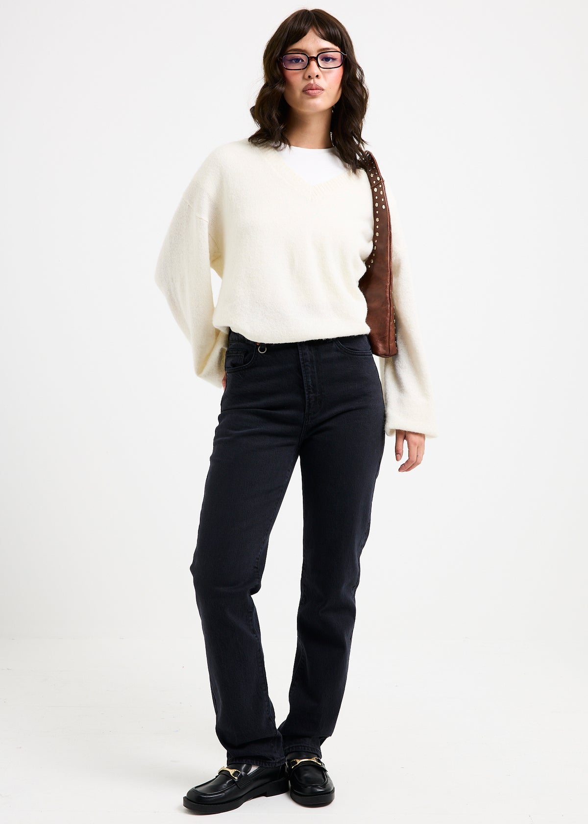 Maisie Plunge V-Neck Knit Jumper IVORY