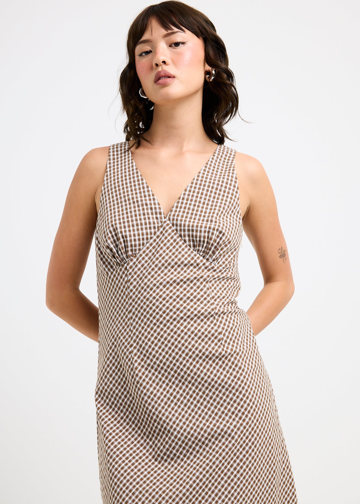 Kaia V Neck Midi Dress CHECK