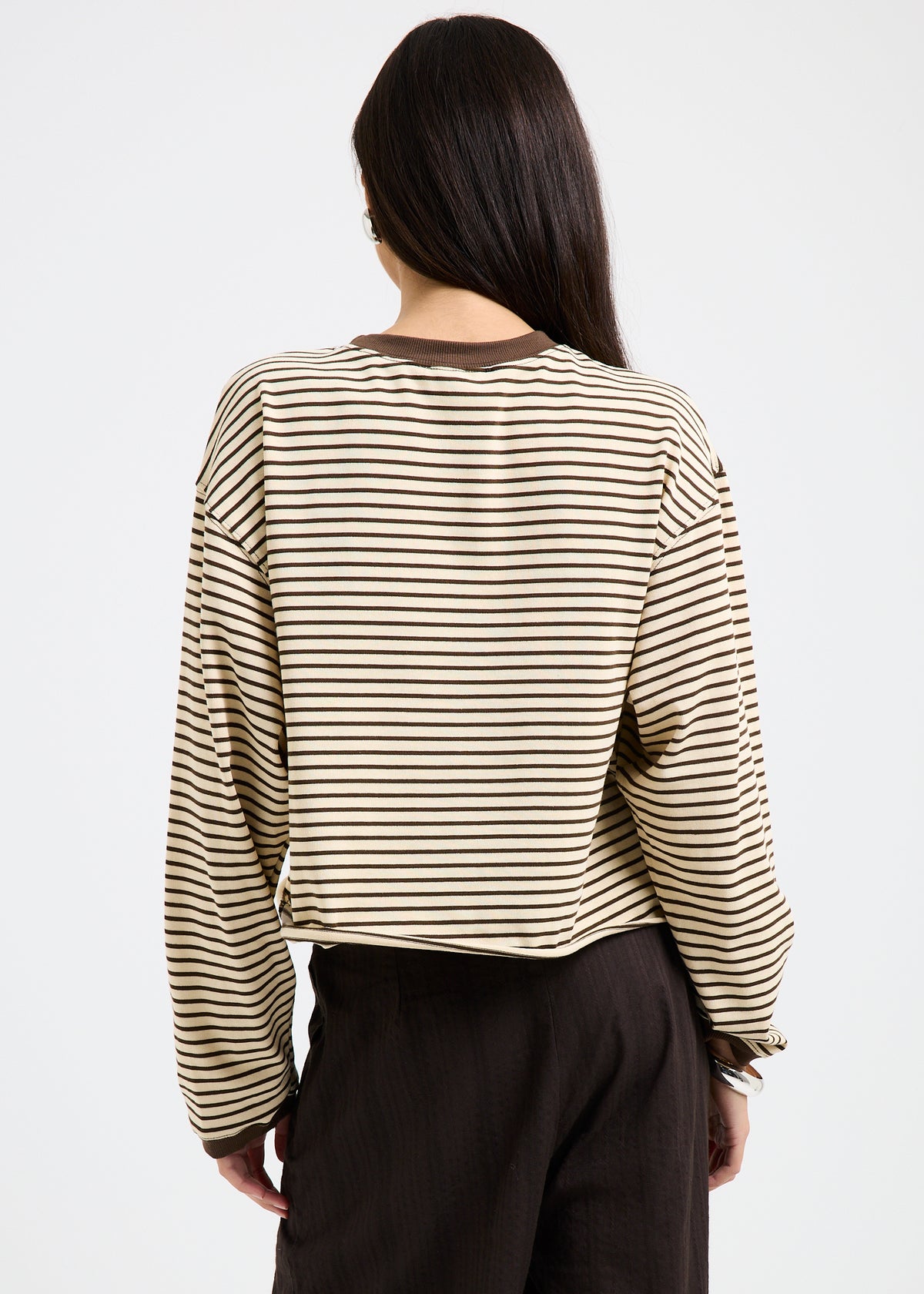 Long Sleeve Stripe Top CHOC/NATURAL