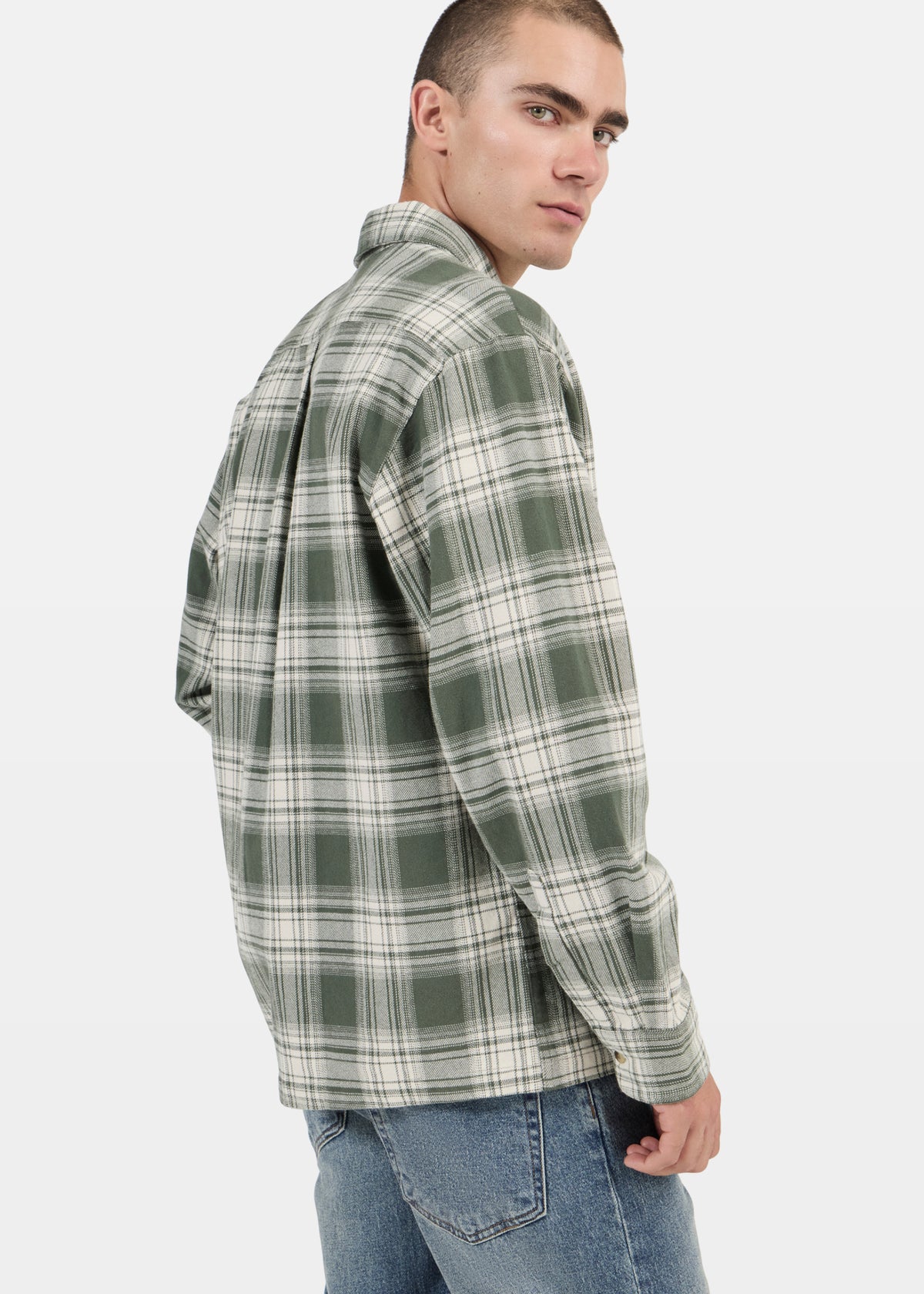 Campus Check Long Sleeve Shirt OLIVE