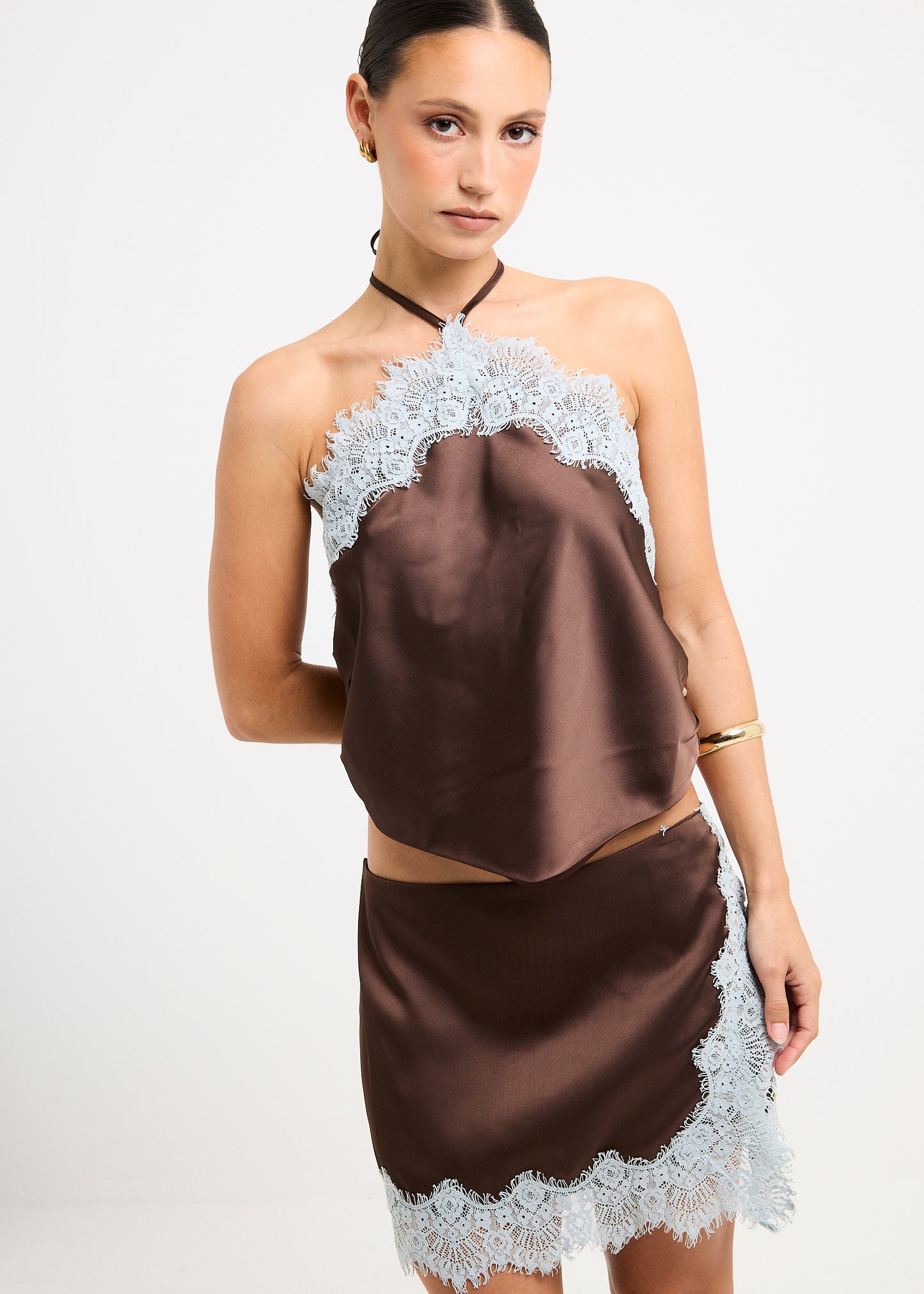 Naomi Satin Lace Halter  Top