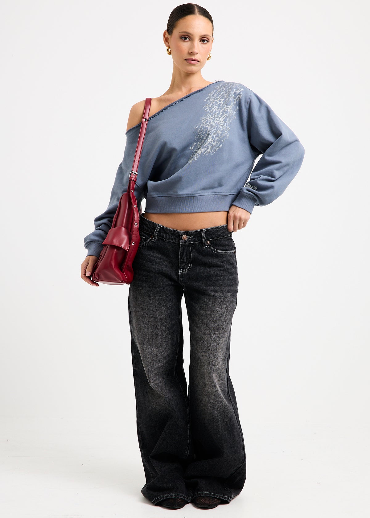 Cisco Scripted Off Shoulder Top BLUE